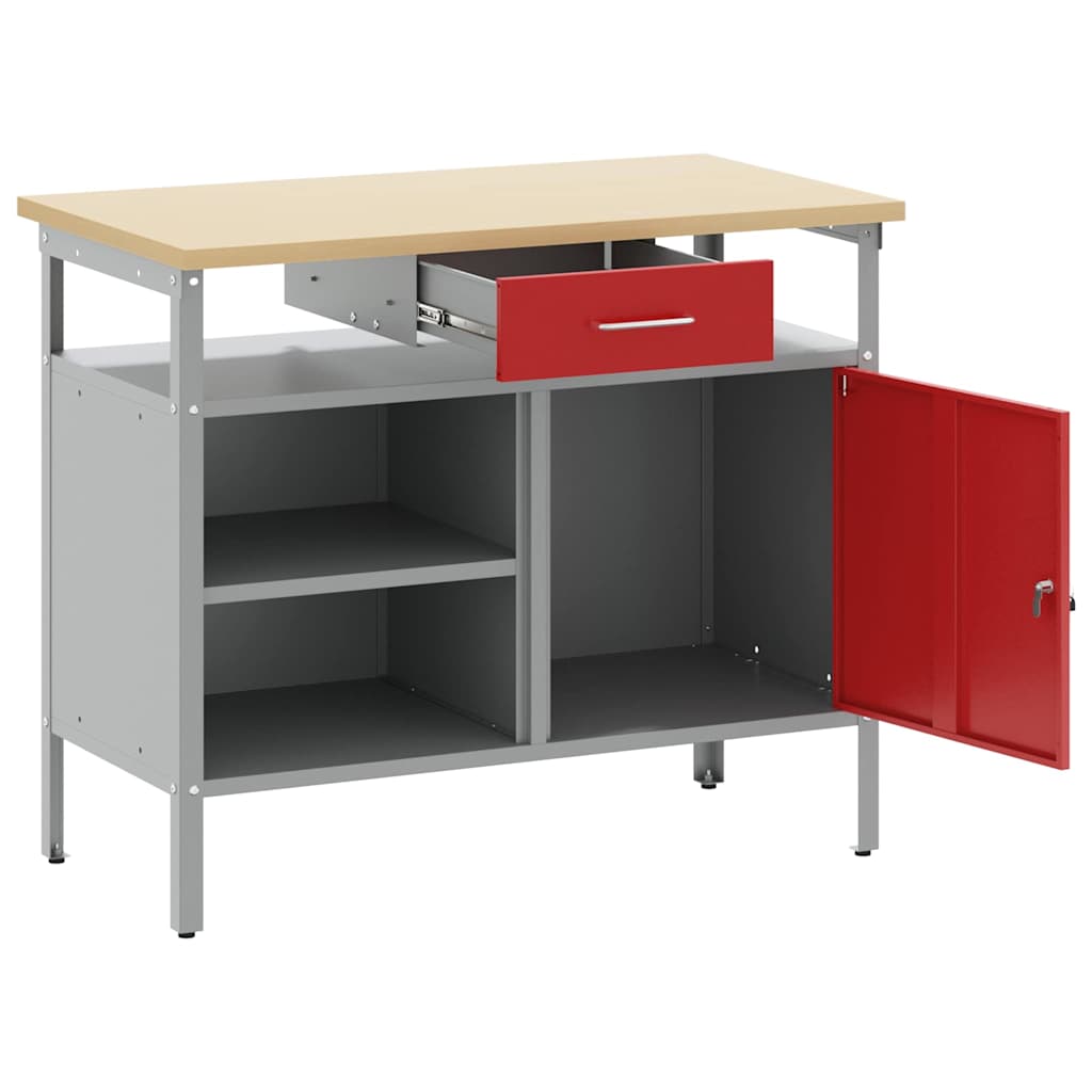 Banco da lavoro con cassetto Rosso e Grigio 100 x 55 x 85 cm | homemem39
