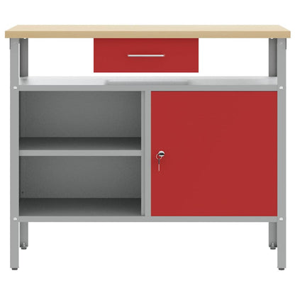 Banco da lavoro con cassetto Rosso e Grigio 100 x 55 x 85 cm | homemem39