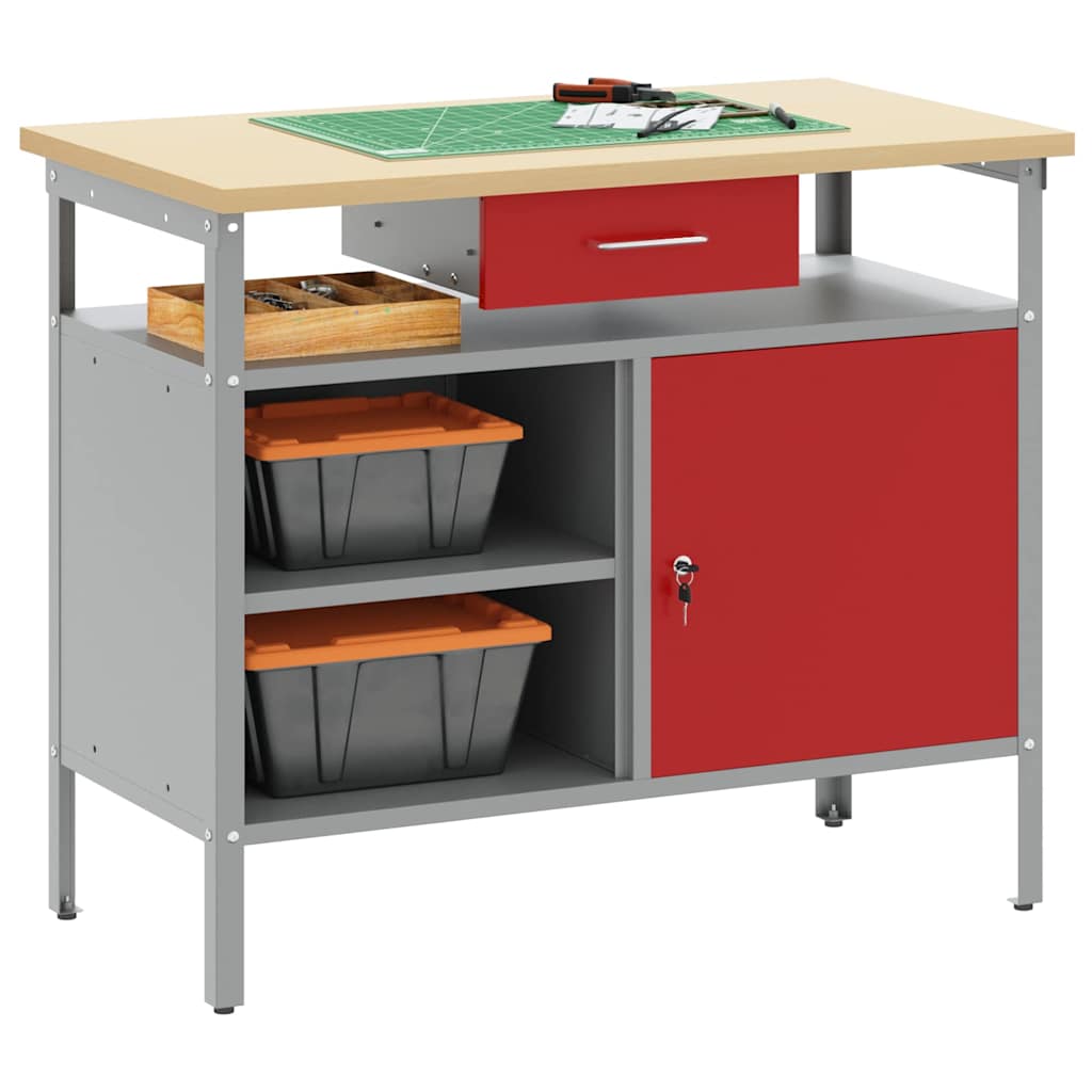 Banco da lavoro con cassetto Rosso e Grigio 100 x 55 x 85 cm | homemem39