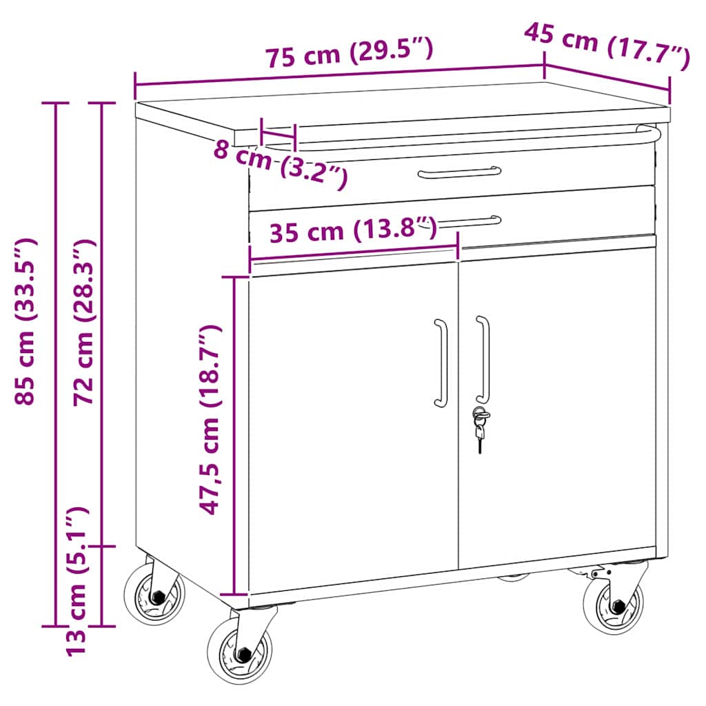 Banco da lavoro con cassetto Nero e Grigio 75 x 45 x 85 cm | homemem39