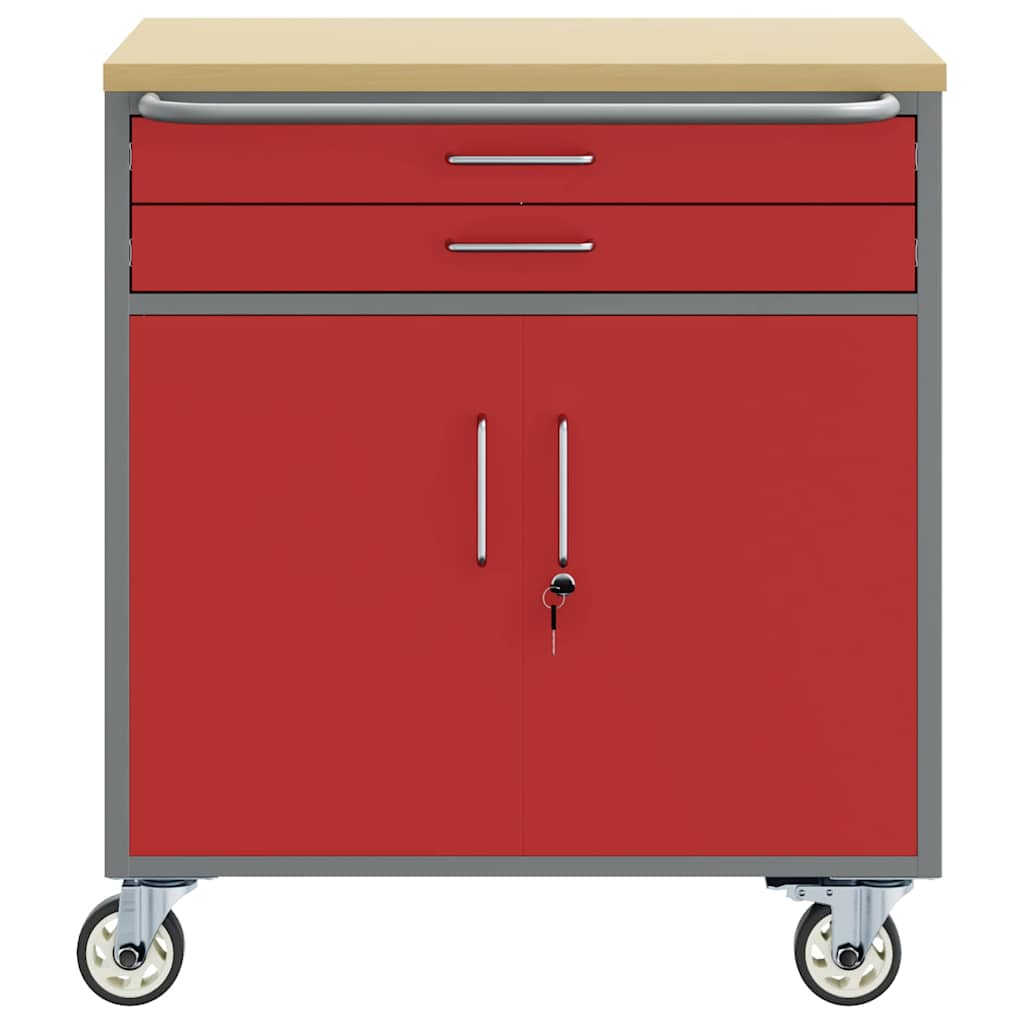 Banco da lavoro con cassetto Rosso e Grigio 75 x 45 x 85 cm | homemem39