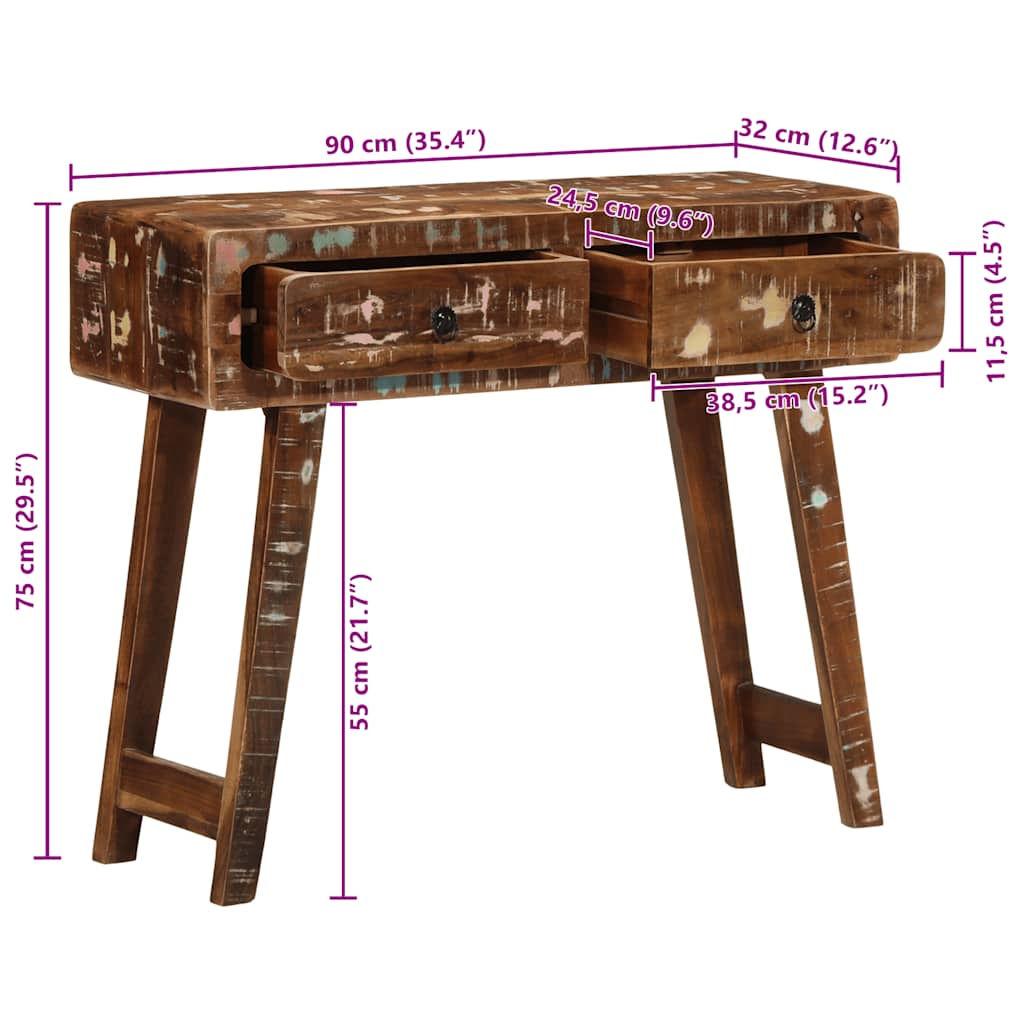 Tavolo Consolle 90x32x75 cm in Legno Massello di Recupero - homemem39