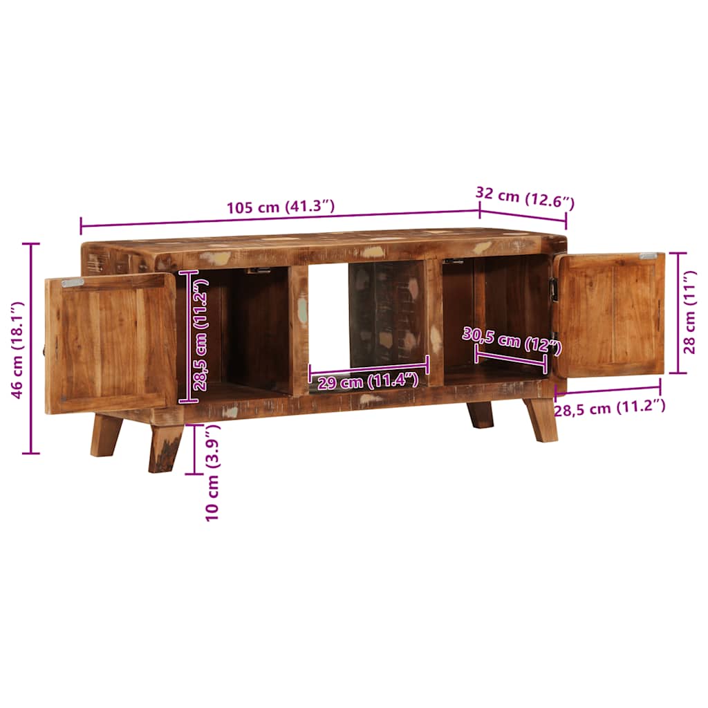 Mobile Porta TV 105x46x32 cm in Legno Massello di Recupero | homemem39