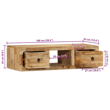 Mobile TV a Parete 100x32x25 cm Legno Grezzo Massello di Mango | homemem39