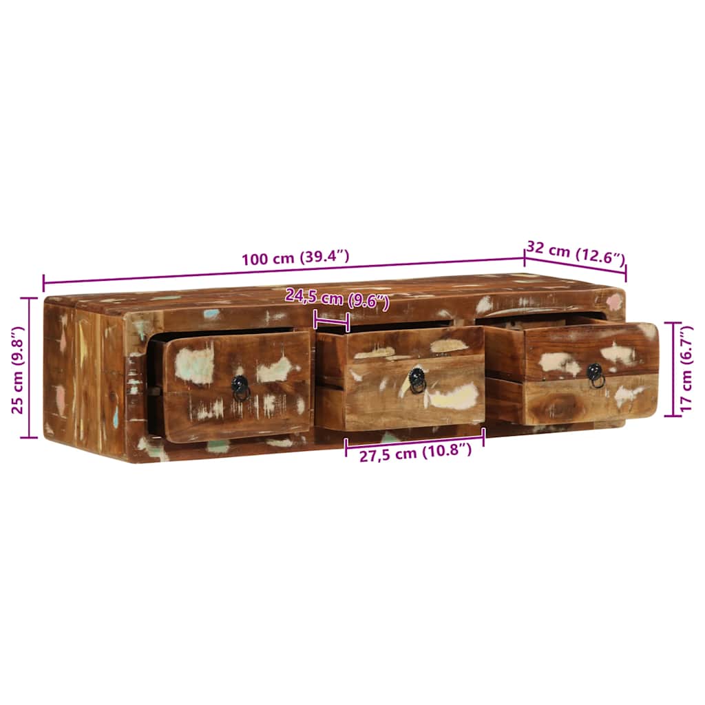 Mobile TV a Parete 100x32x25 cm in Legno Massello di Recupero - homemem39