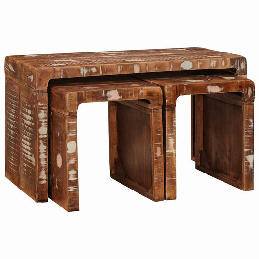 Tavoli da annidamento 3 pcs legno massello di riciclo