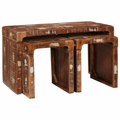 Tavoli da annidamento 3 pcs legno massello di riciclo