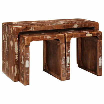 Tavoli da annidamento 3 pcs legno massello di riciclo