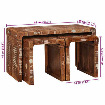 Tavoli da annidamento 3 pcs legno massello di riciclo