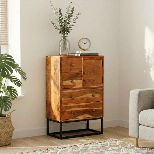Cassettiera Naturale 55 x 30 x 90 cm Legno di Acacia Massello