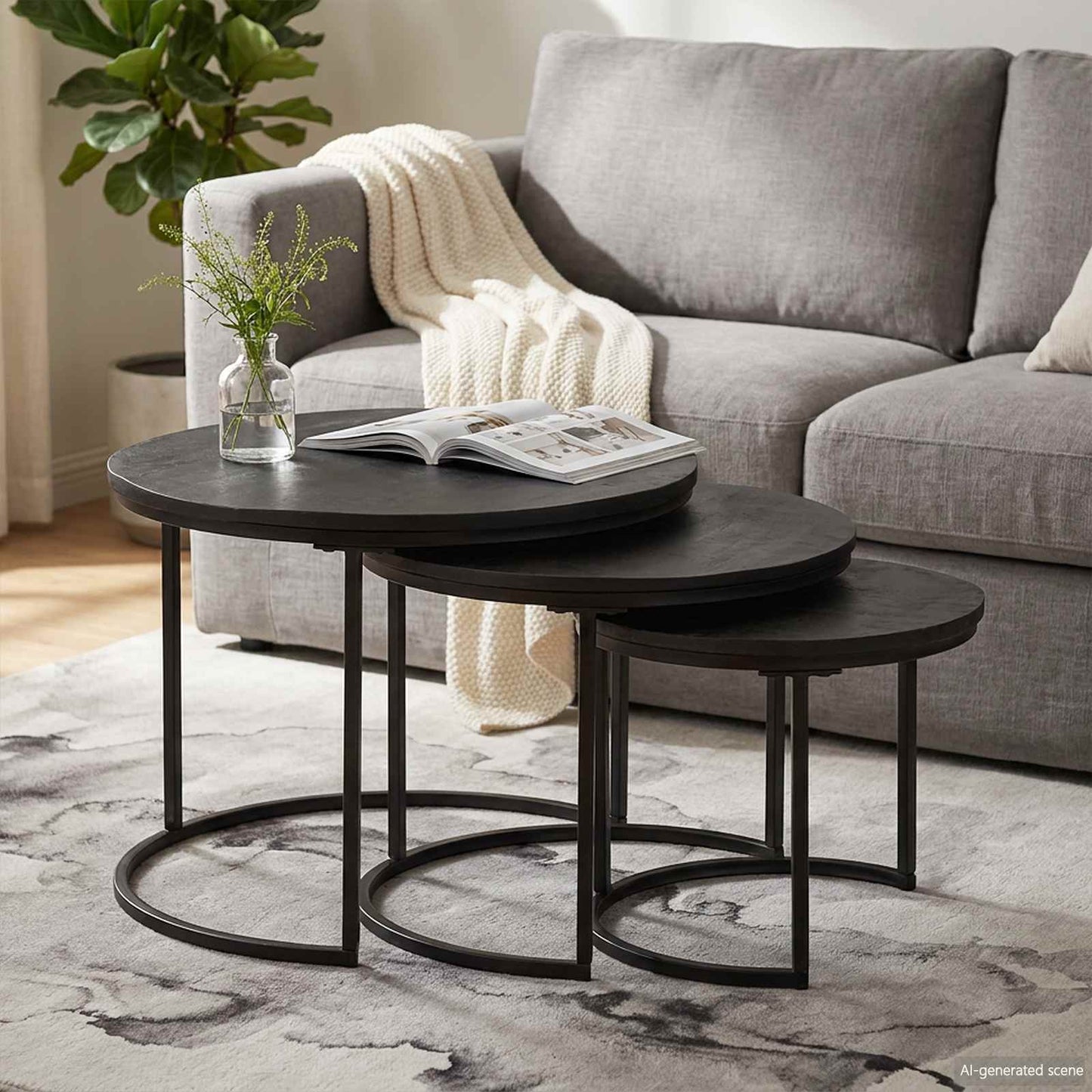 Tavoli da Caffè Nido 3 pcs Legno massello di mango e acciaio | homemem39