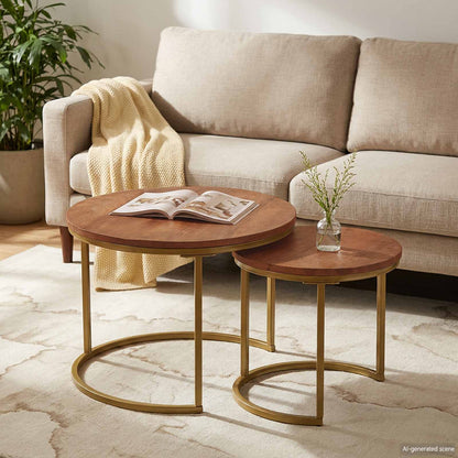 Tavoli da Caffè Nido 2 pcs Legno massello di mango e acciaio | homemem39