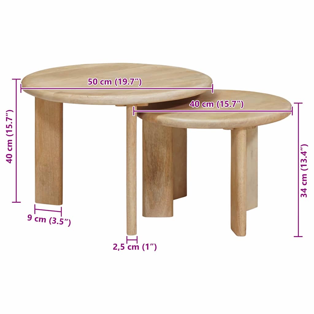 Tavoli da Caffè Nido 2 pcs Nero Legno di mango massello | homemem39