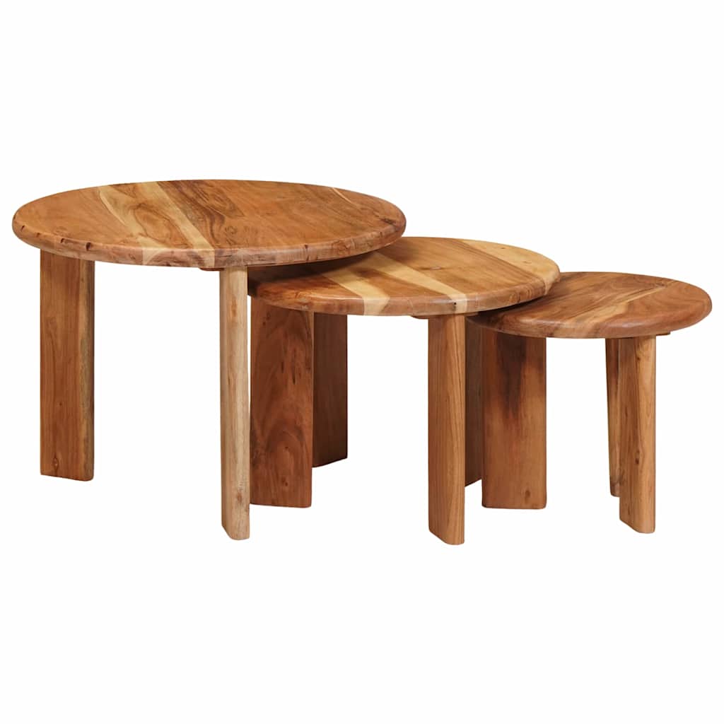 Tavoli da Caffè Nido 3 pcs Marrone Legno di Acacia Massello | homemem39