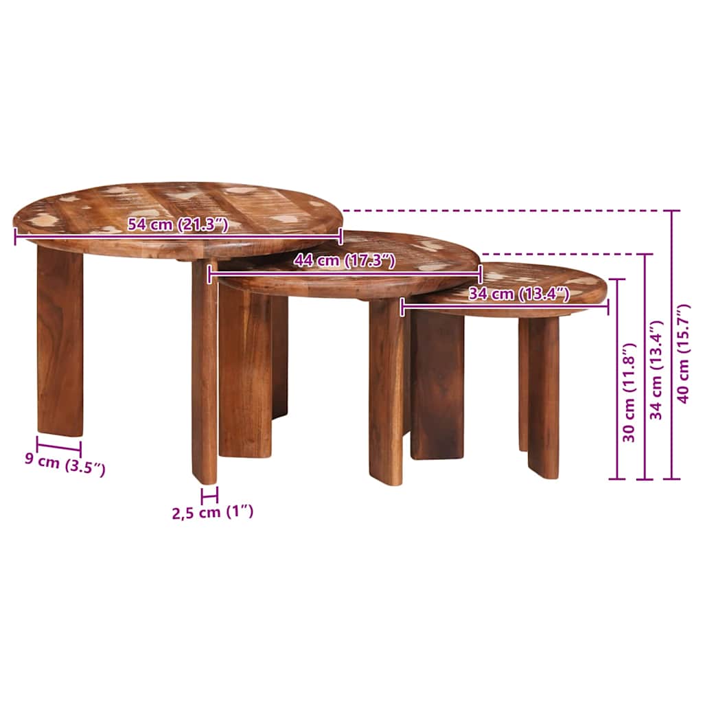 Tavoli da Caffè Nido 3 pcs Multicolore Legno massello riciclato | homemem39
