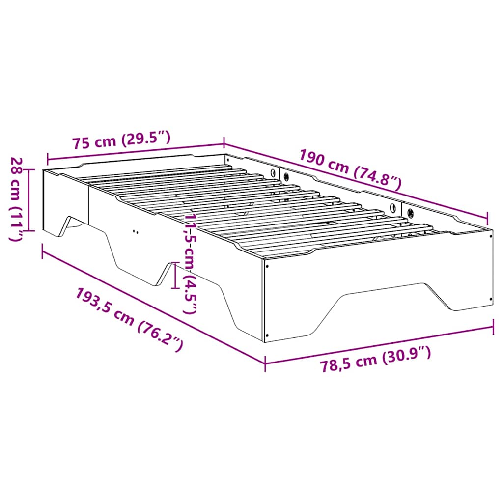Giroletto senza Materasso Impilabile 75x190 cm Legno Massello | homemem39