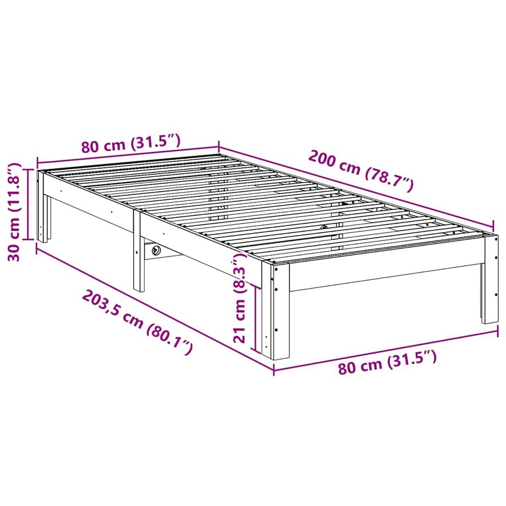 Letto senza Materasso Marrone Cera 80x200 cm Legno di Pino