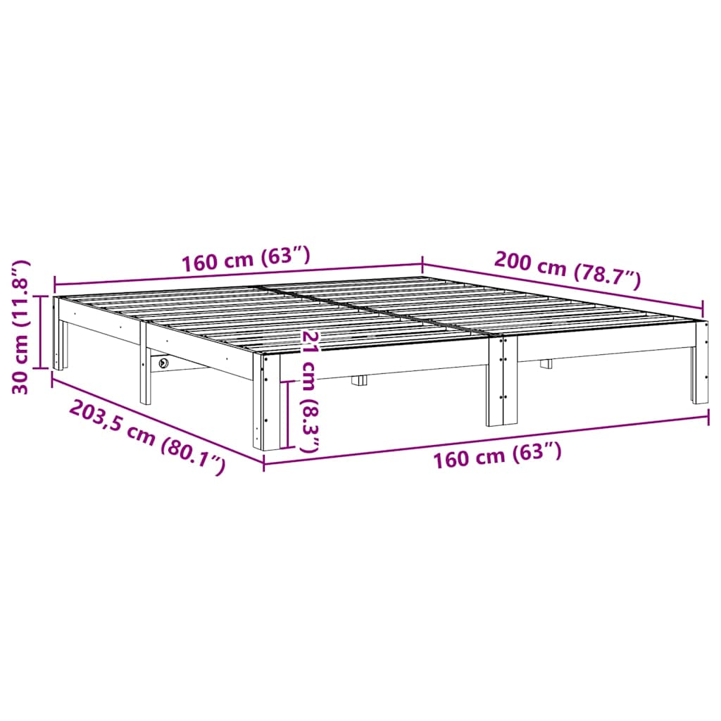 Giroletto senza Materasso Bianco 160x200 cm Legno Massello Pino | homemem39