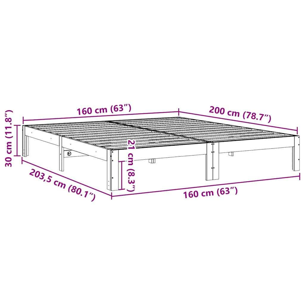 Giroletto senza Materasso Marrone Cera 160x200 cm Legno di Pino - homemem39