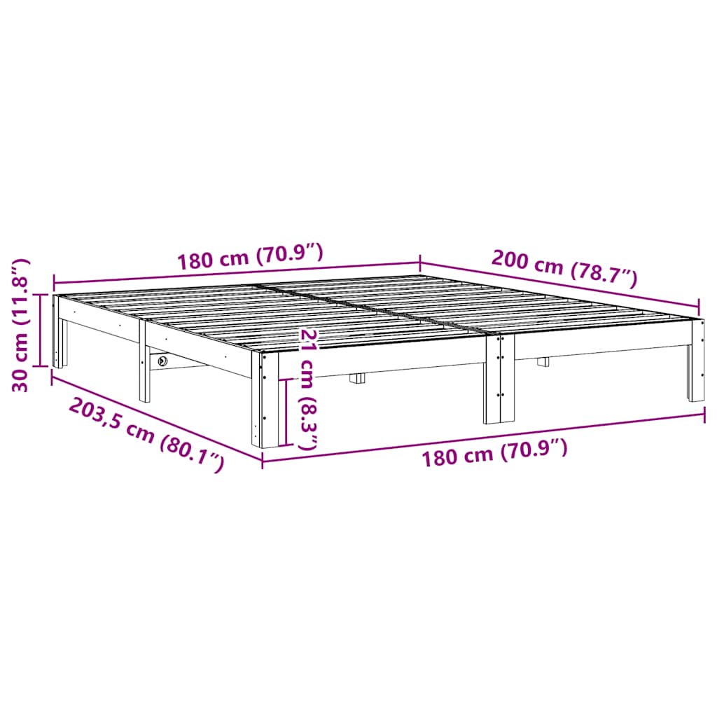 Giroletto senza Materasso 180x200 cm in Legno Massello di Pino | homemem39
