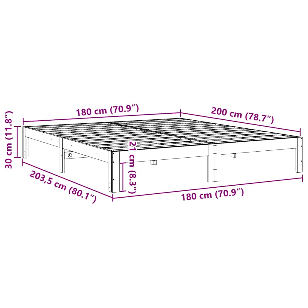 Giroletto senza Materasso Bianco 180x200 cm Legno Massello Pino | homemem39