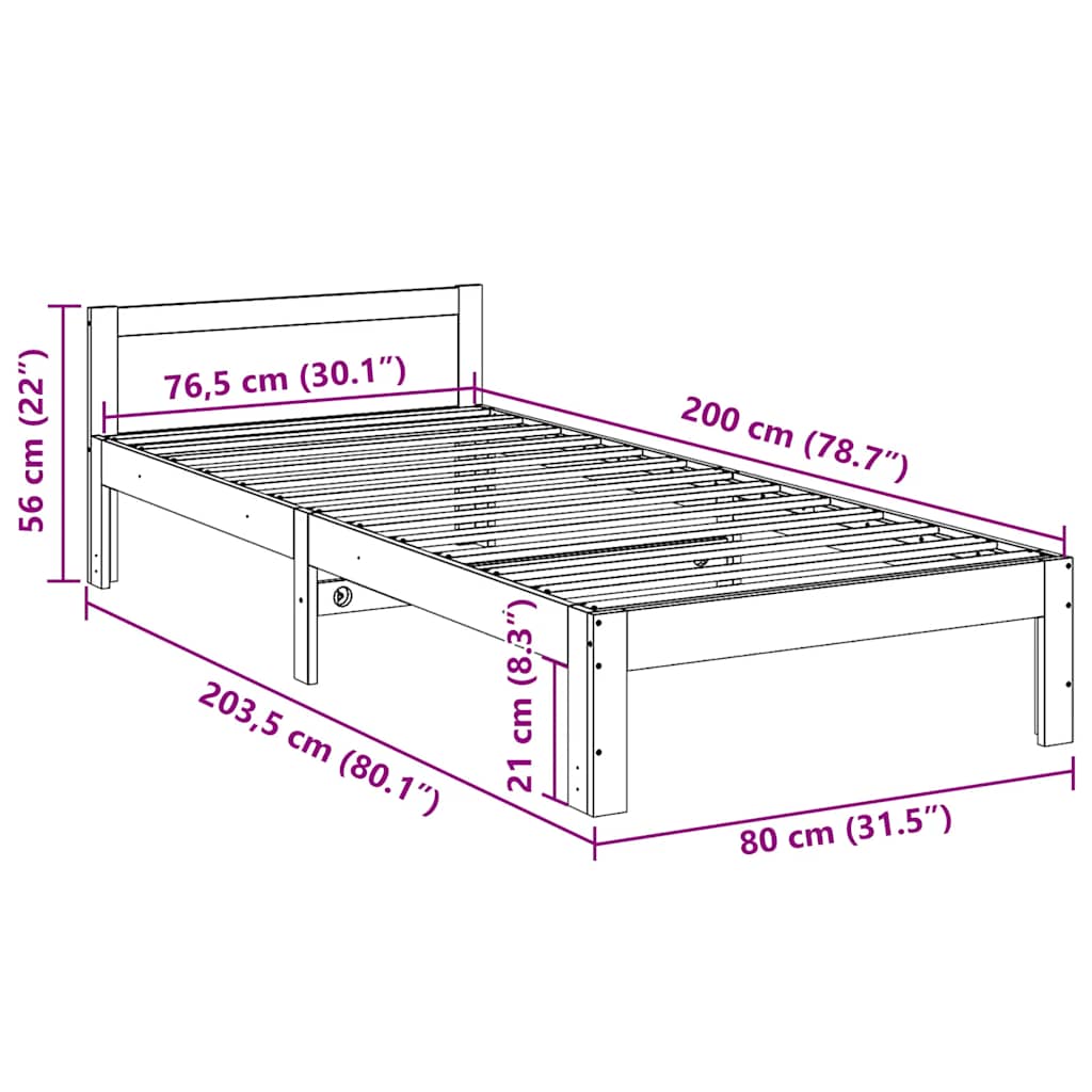 Letto senza Materasso Marrone Cera 80x200 cm Legno di Pino | homemem39