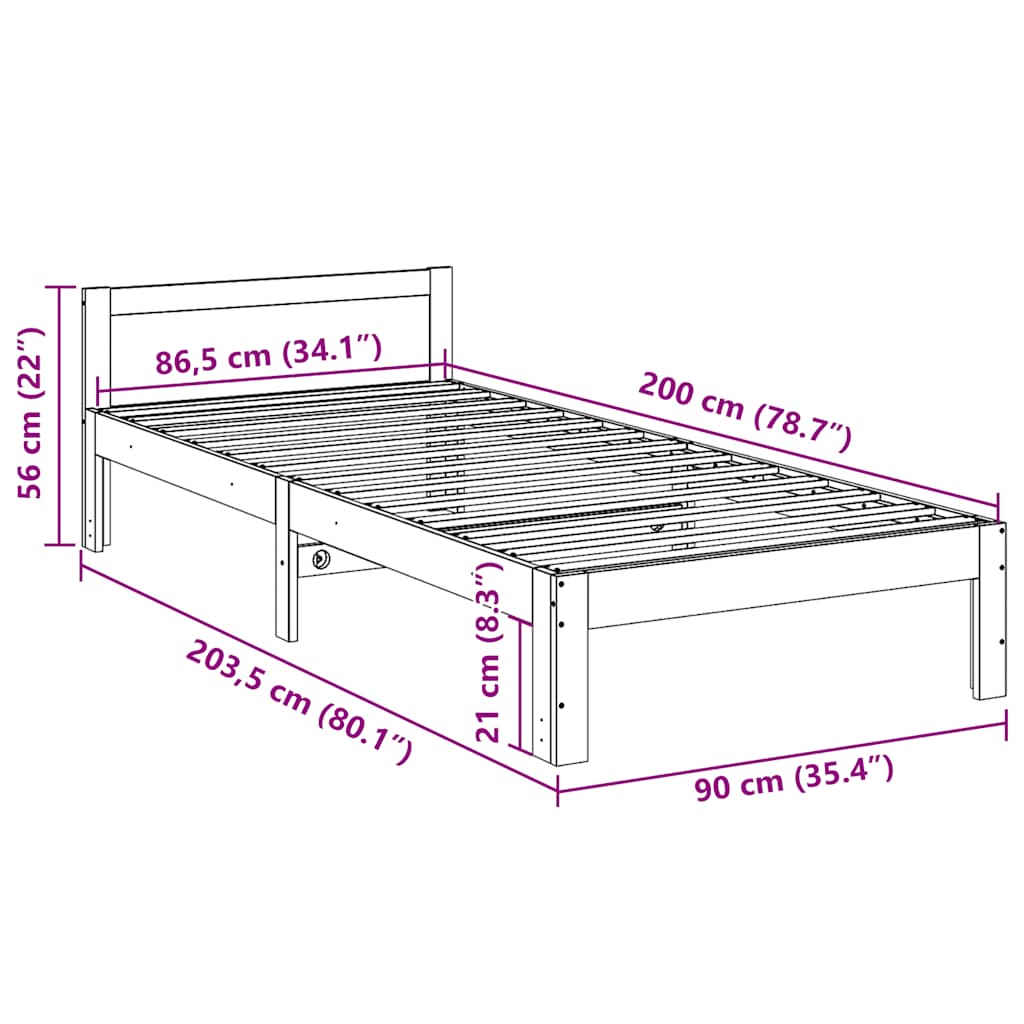 Giroletto senza Materasso 90x200 cm in Legno Massello di Pino | homemem39