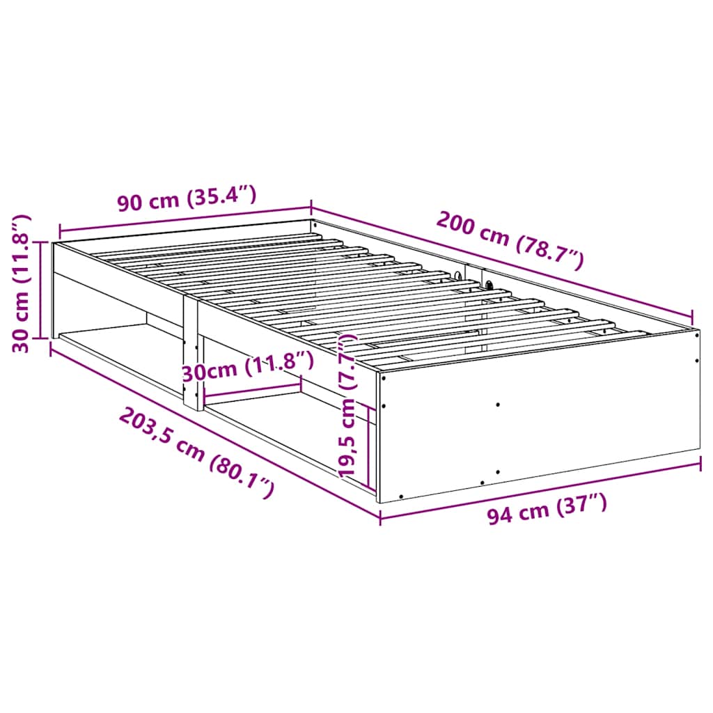 Dormeuse senza Materasso Marrone Cera 90x200 cm Legno di Pino | homemem39