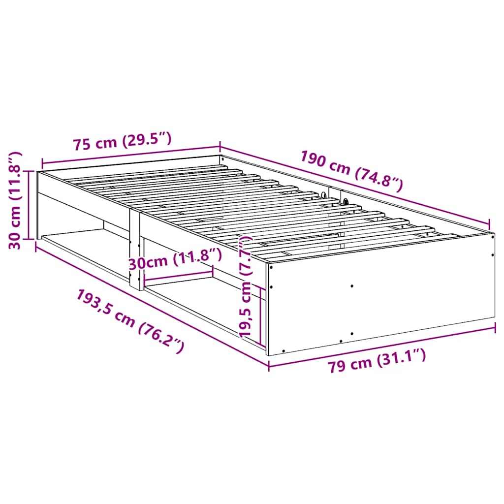 Dormeuse senza Materasso 75x190 cm in Legno Massello di Pino | homemem39