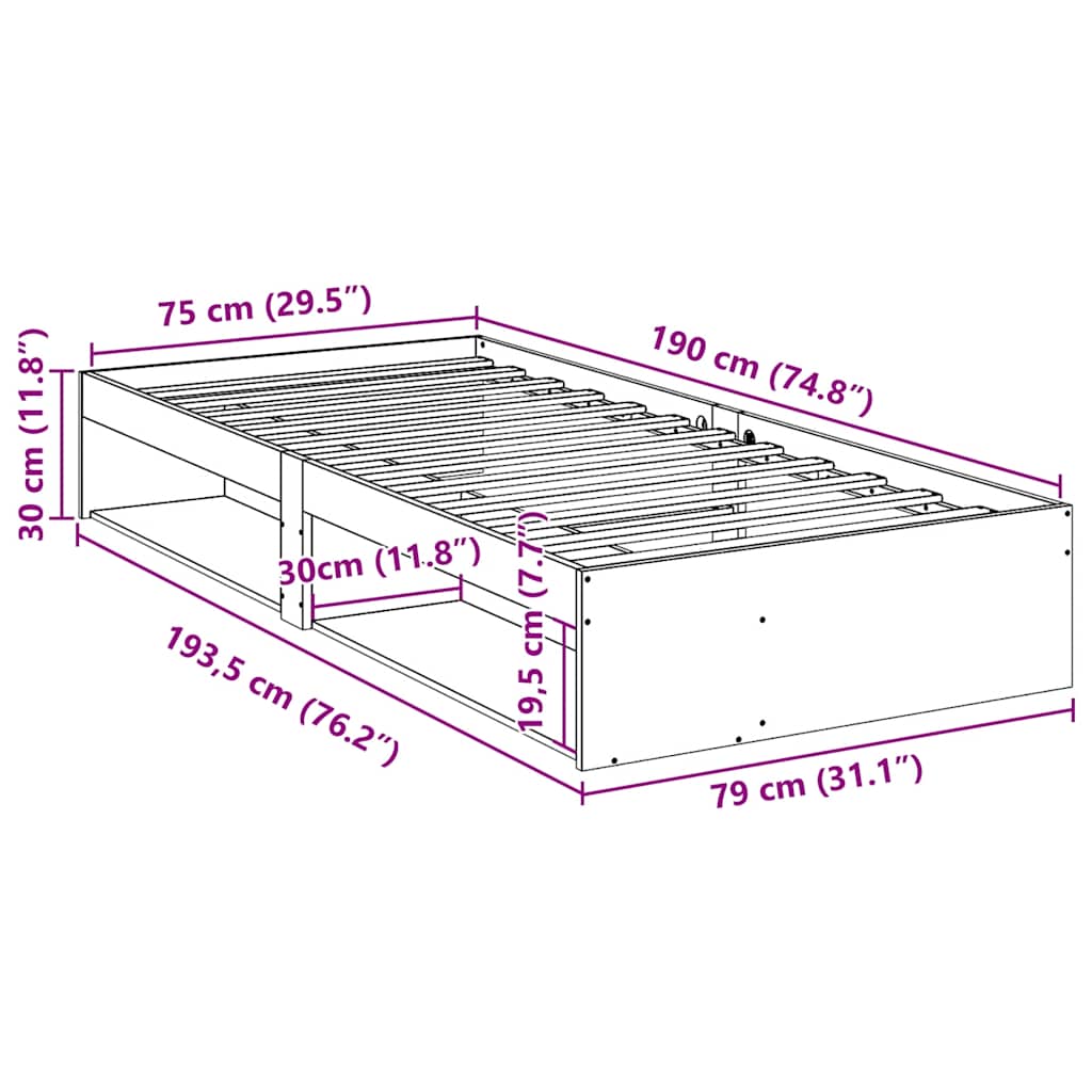 Dormeuse senza Materasso Marrone Cera 75x190 cm Legno di Pino | homemem39