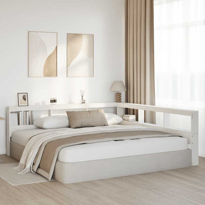 Testiera Libreria a L Bianca 200 cm in Legno Massello di Pino