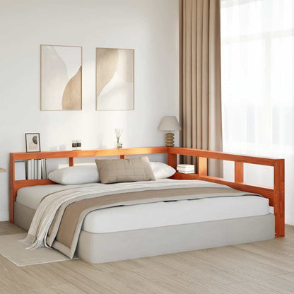 Testiera Libreria a L Marrone Cera 200cm Legno Massello di Pino