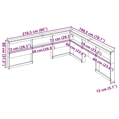 Testiera Libreria a L Marrone Cera 180cm Legno Massello di Pino