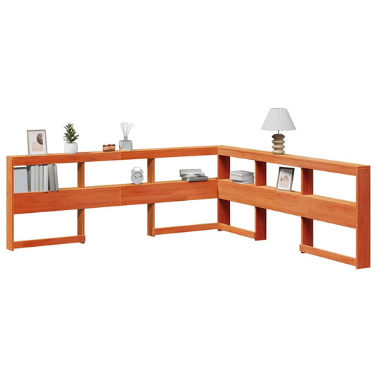 Testiera Libreria a L Marrone Cera 180cm Legno Massello di Pino