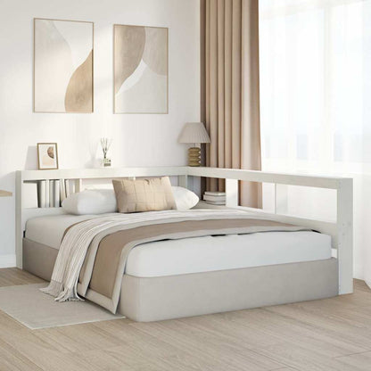 Testiera Libreria a L Bianca 150 cm in Legno Massello di Pino - homemem39