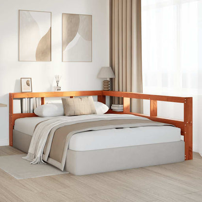 Testiera Libreria a L Marrone Cera 150cm Legno Massello di Pino