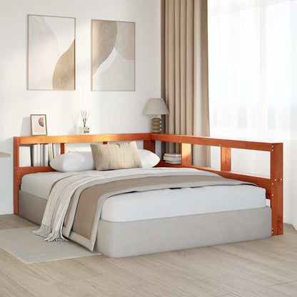 Testiera Libreria a L Marrone Cera 140cm Legno Massello di Pino
