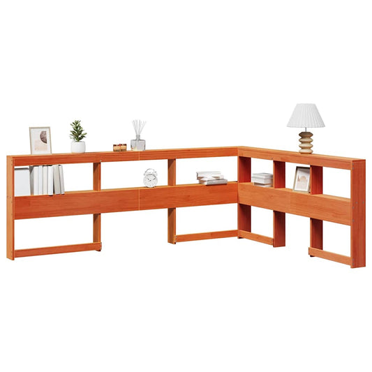Testiera Libreria a L Marrone Cera 140cm Legno Massello di Pino
