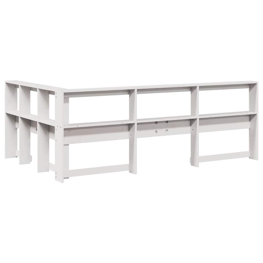 Testiera Libreria a L Bianca 120 cm in Legno Massello di Pino