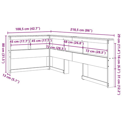 Testiera Libreria a L Marrone Cera 90 cm Legno Massello di Pino