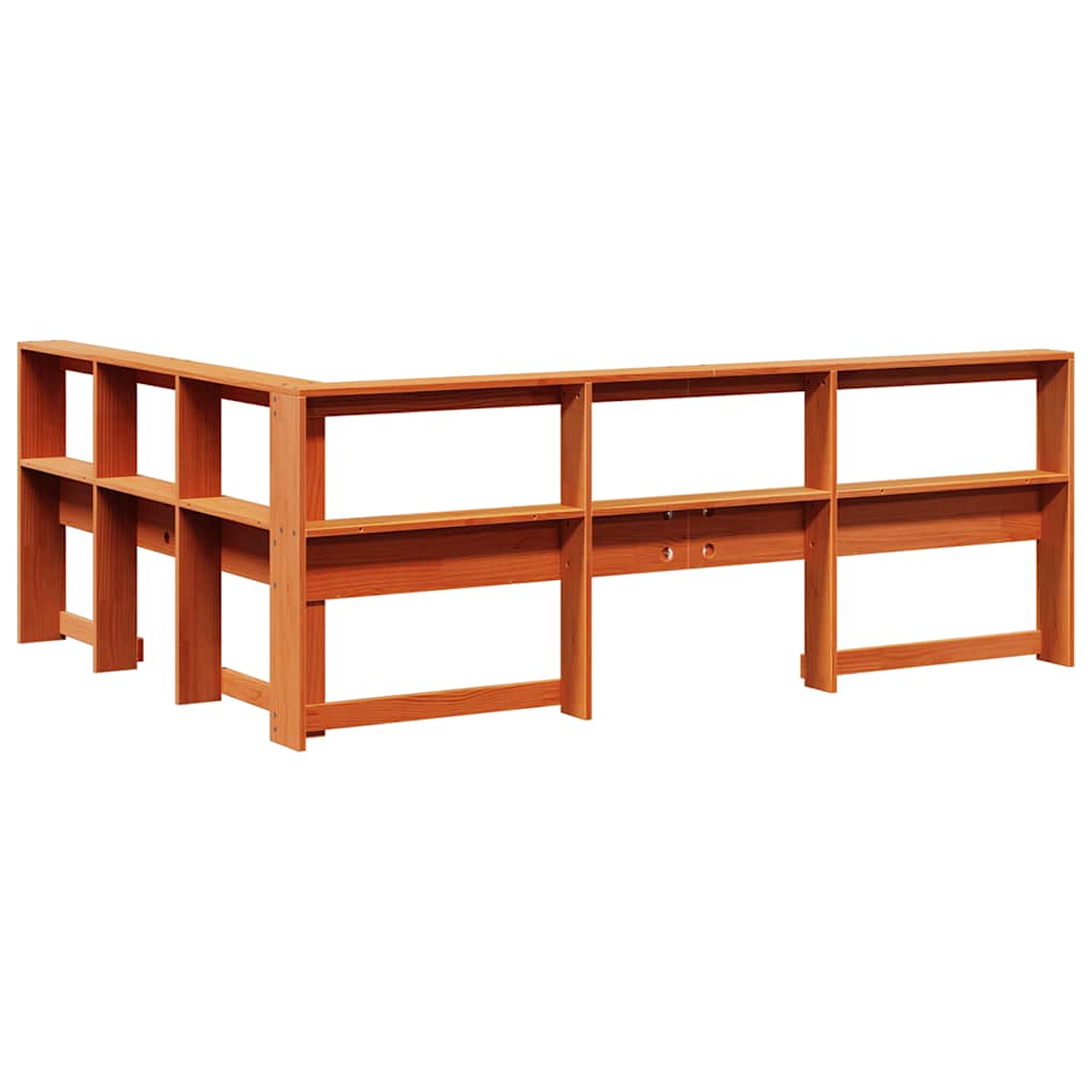 Testiera Libreria a L Marrone Cera 140cm Legno Massello di Pino - homemem39