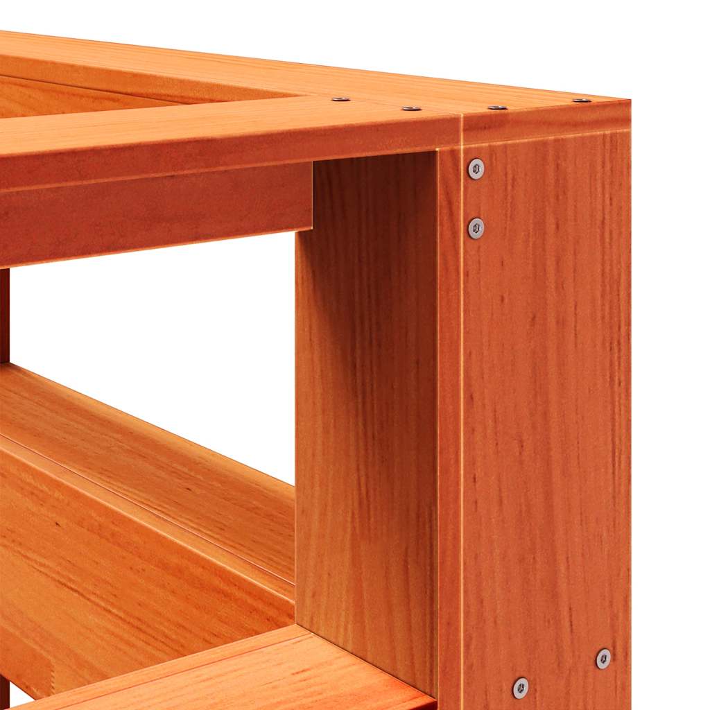 Testiera Libreria a L Marrone Cera 140cm Legno Massello di Pino - homemem39