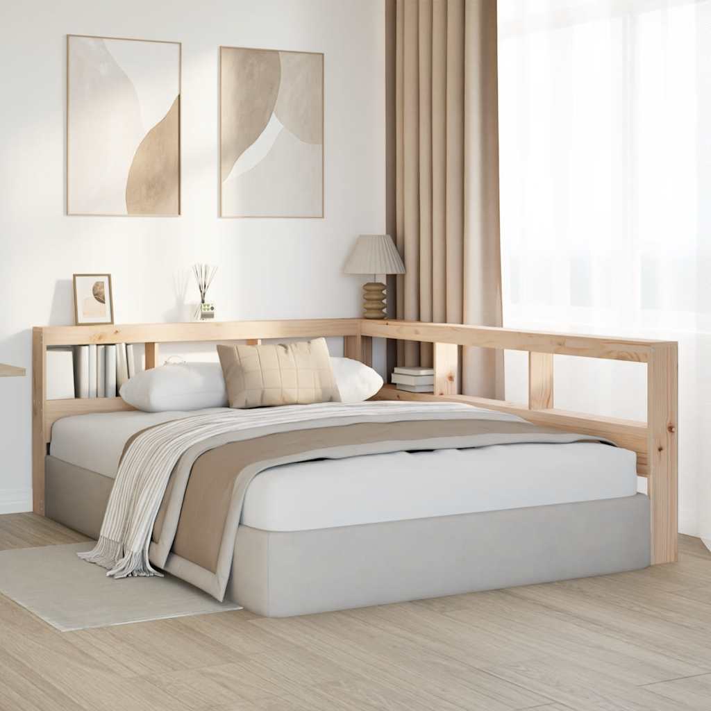 Testiera libreria a L 135 cm in legno massello di pino