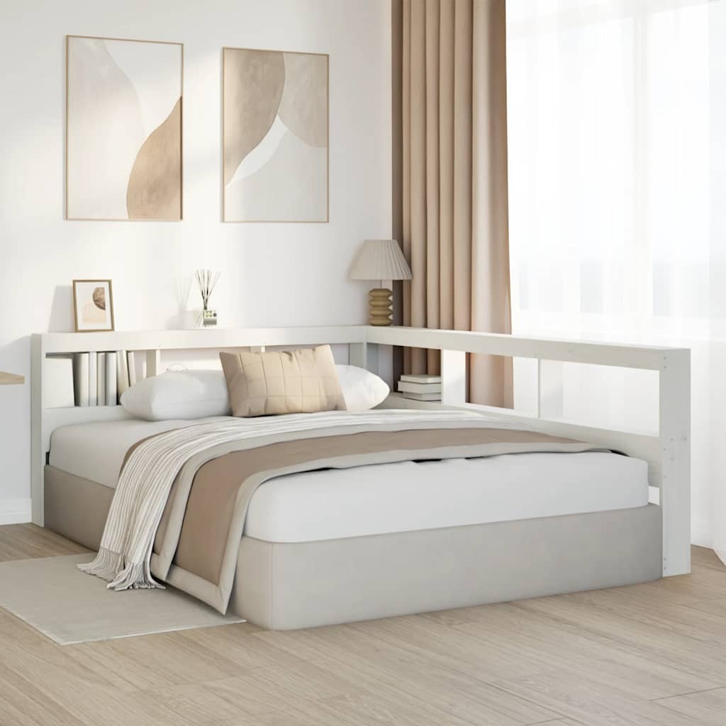 Testiera libreria a L bianca 135 cm in legno massello di pino - homemem39