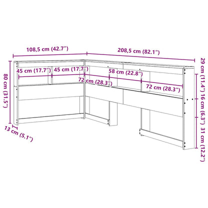 Testiera Libreria a L Marrone Cera 90 cm Legno Massello di Pino