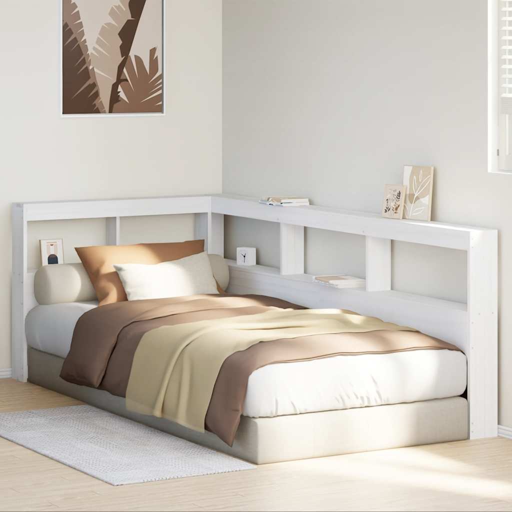 Testiera Libreria a L Bianca 75 cm in Legno Massello di Pino - homemem39