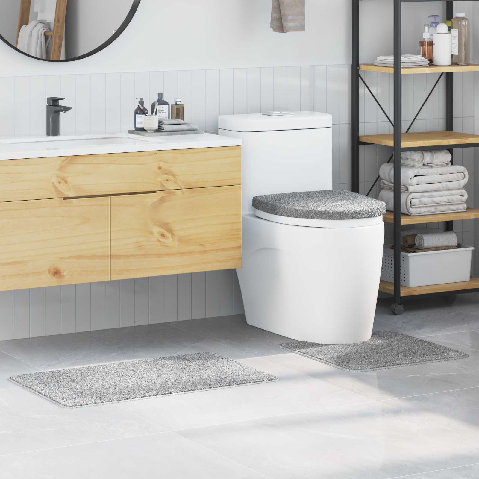 Set di tappetini antiscivolo per il bagno 3 pcs Grigio PP | homemem39