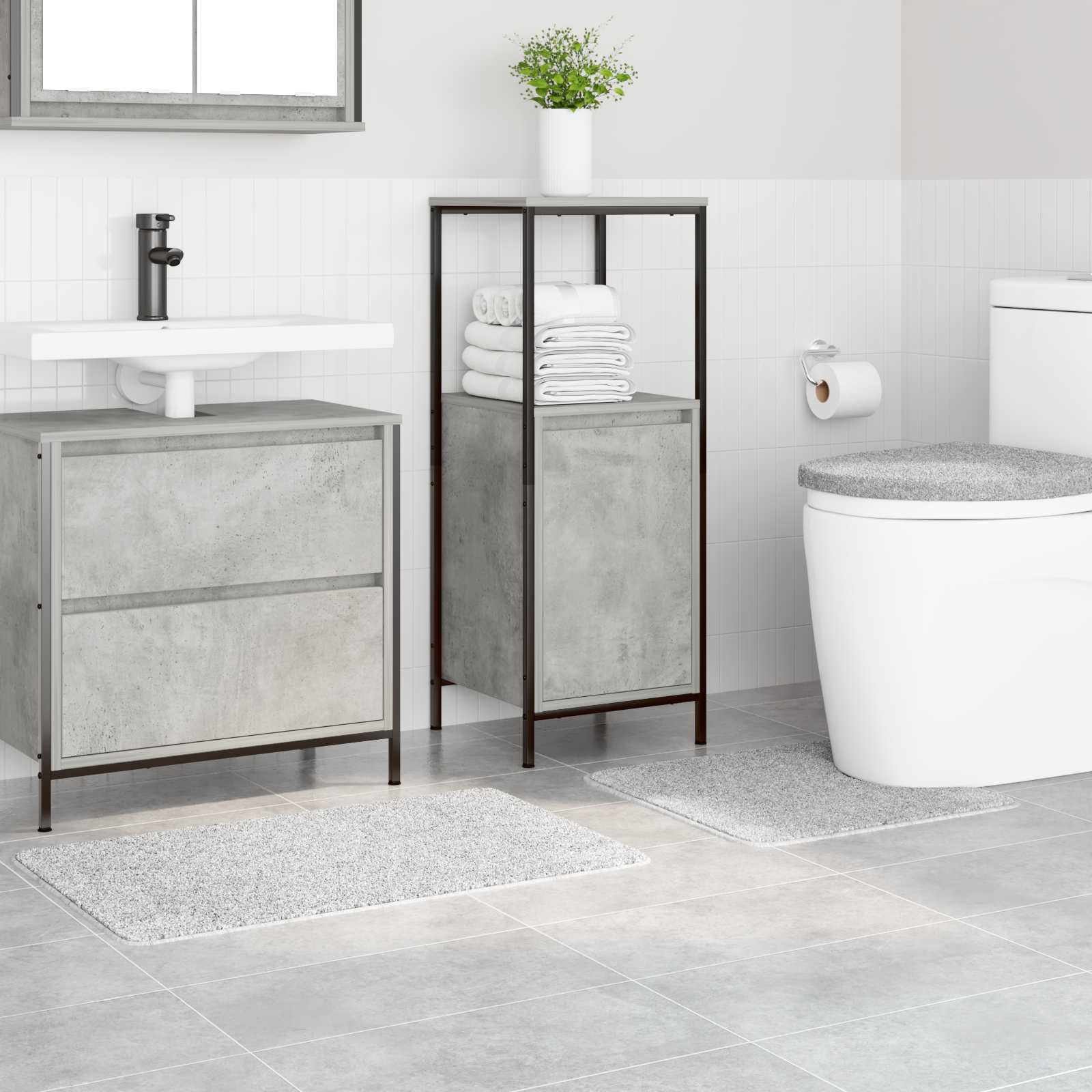 Set di tappetini antiscivolo per il bagno 3 pcs Grigio PP | homemem39