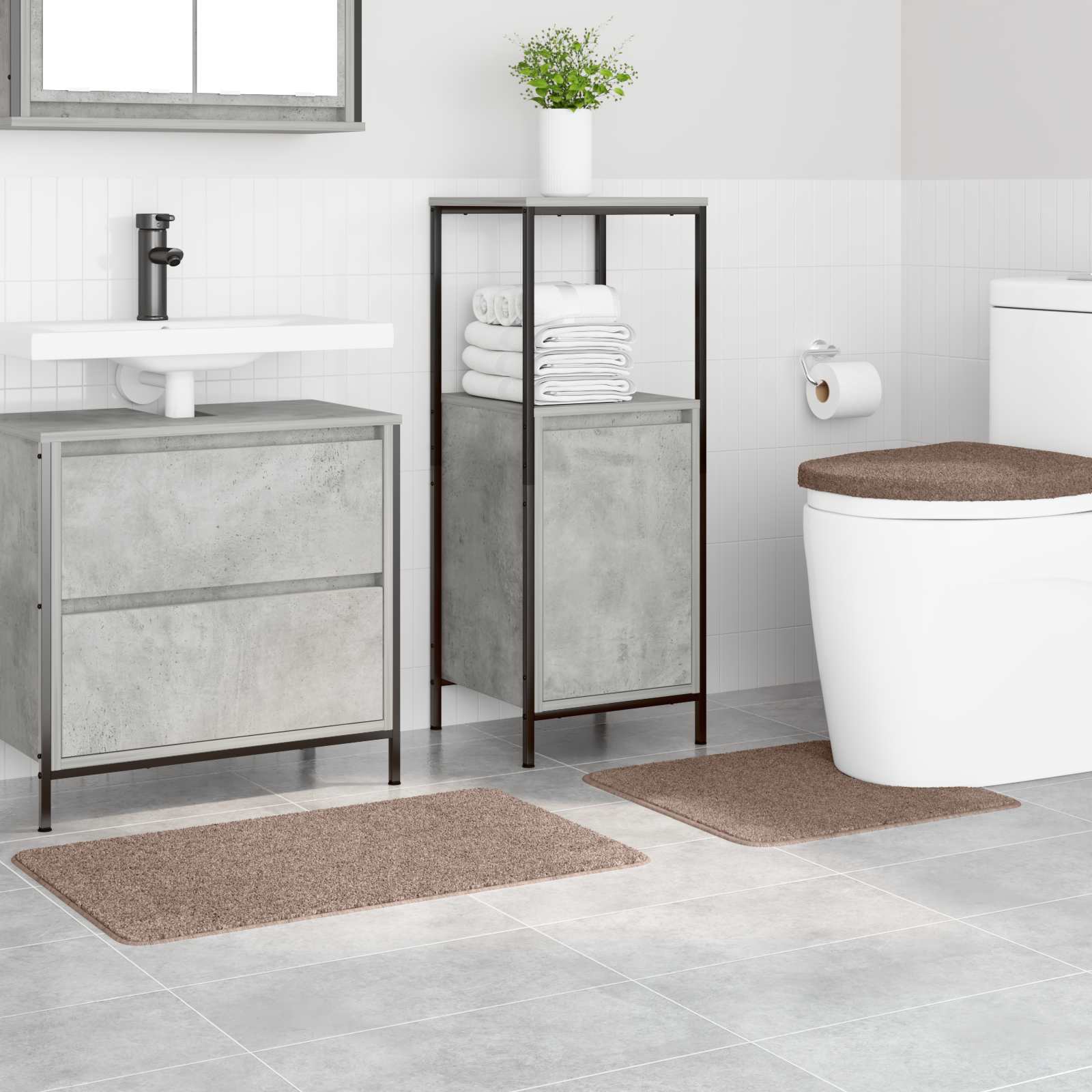 Set di tappetini antiscivolo per il bagno 3 pcs Marrone PP | homemem39