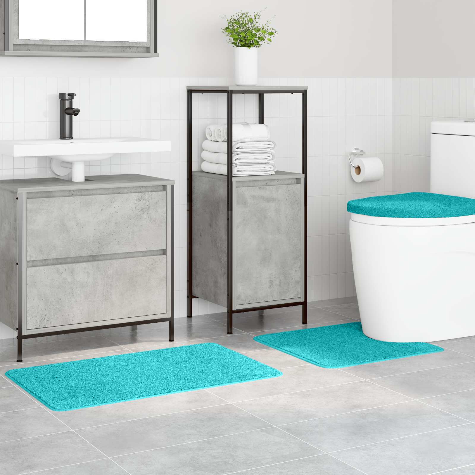 Set di tappetini antiscivolo per il bagno 3 pcs Turchese PP | homemem39